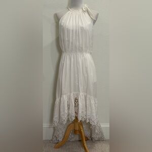 New T Tahari Vitala White Embroidered Lace High Low Halter Midi Dress 14 Wedding